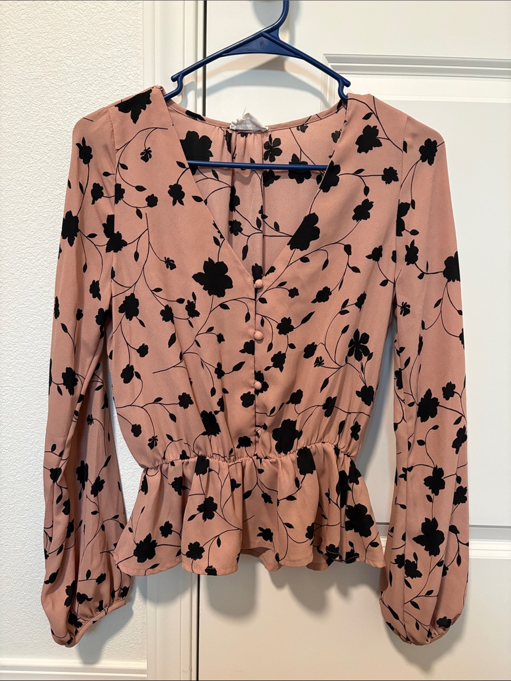 Sienna Sky Blush Pink Black Floral Peplum Blouse